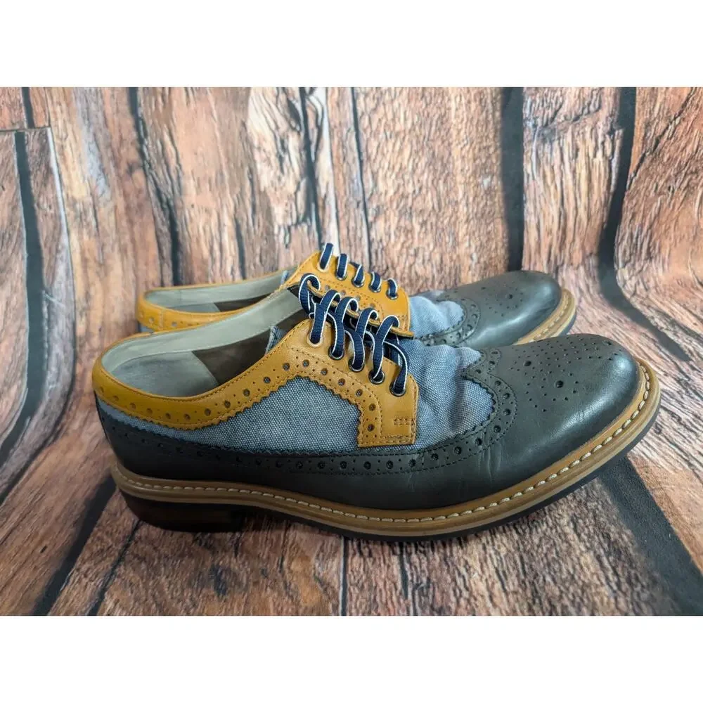 Clarks Darby Limit Shoes Blue Spectator Wingtip Leather Canvas Brogue Mens 11